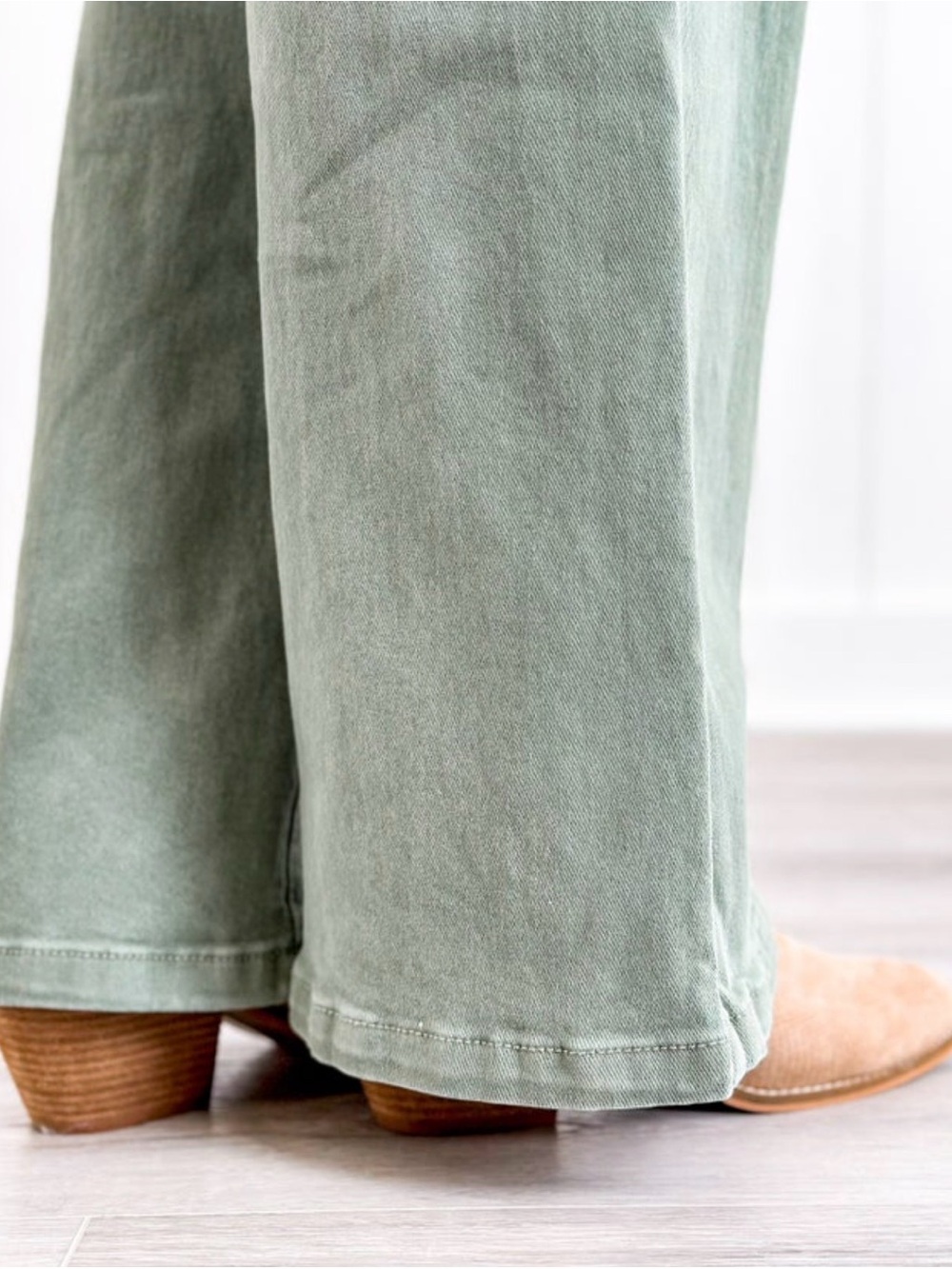 High-Rise Wide Leg Jeans in Sage Green - Picture 4 of 7